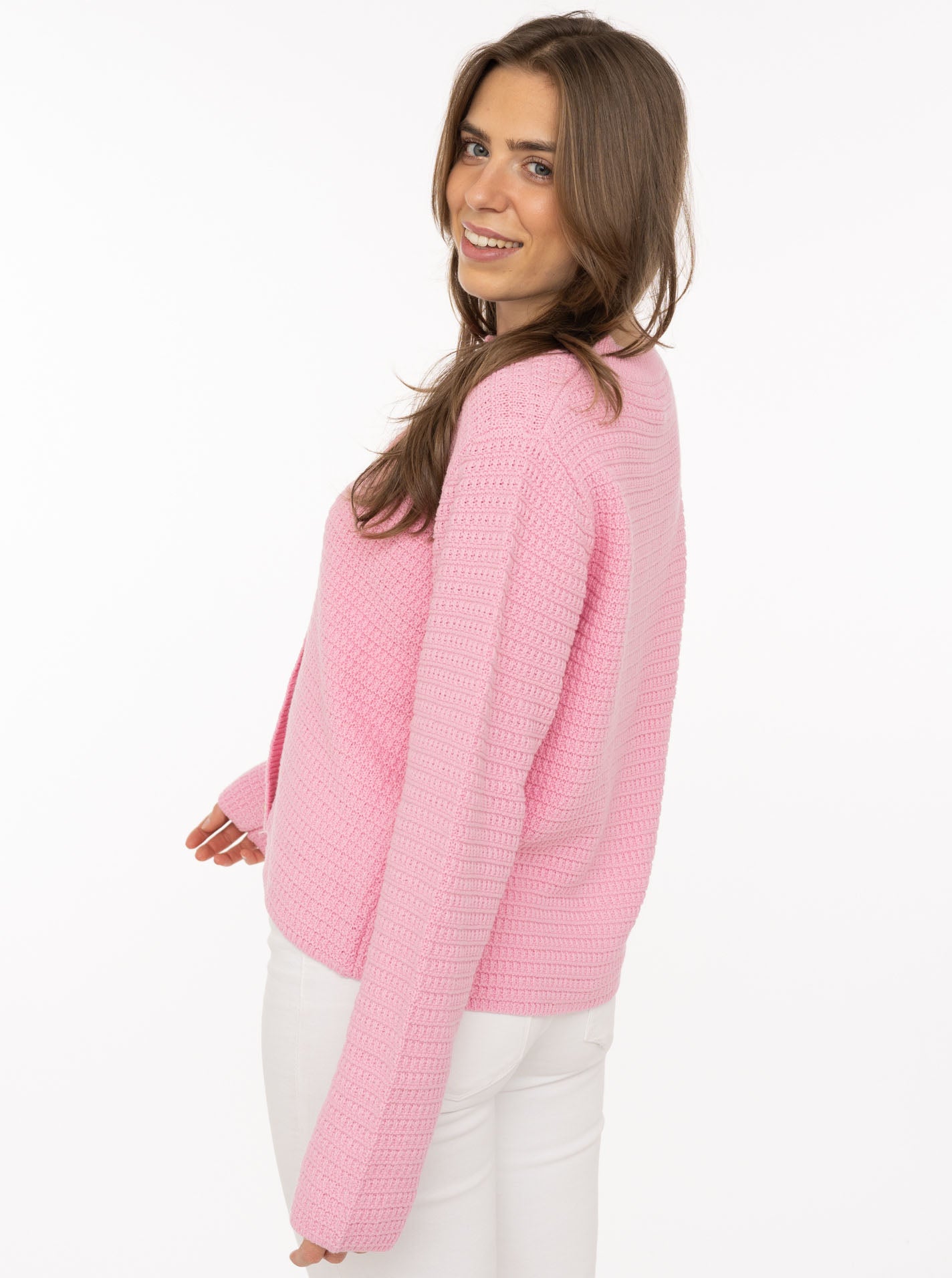 💕 Zwillingsherz Strickjacke mit goldenen Knöpfen Pink