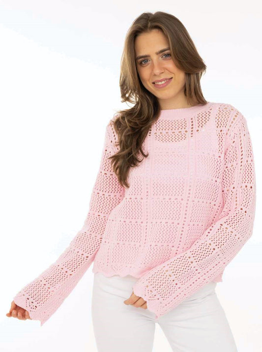 💕 Zwillingsherz Pullover mit Lochstrick Pink