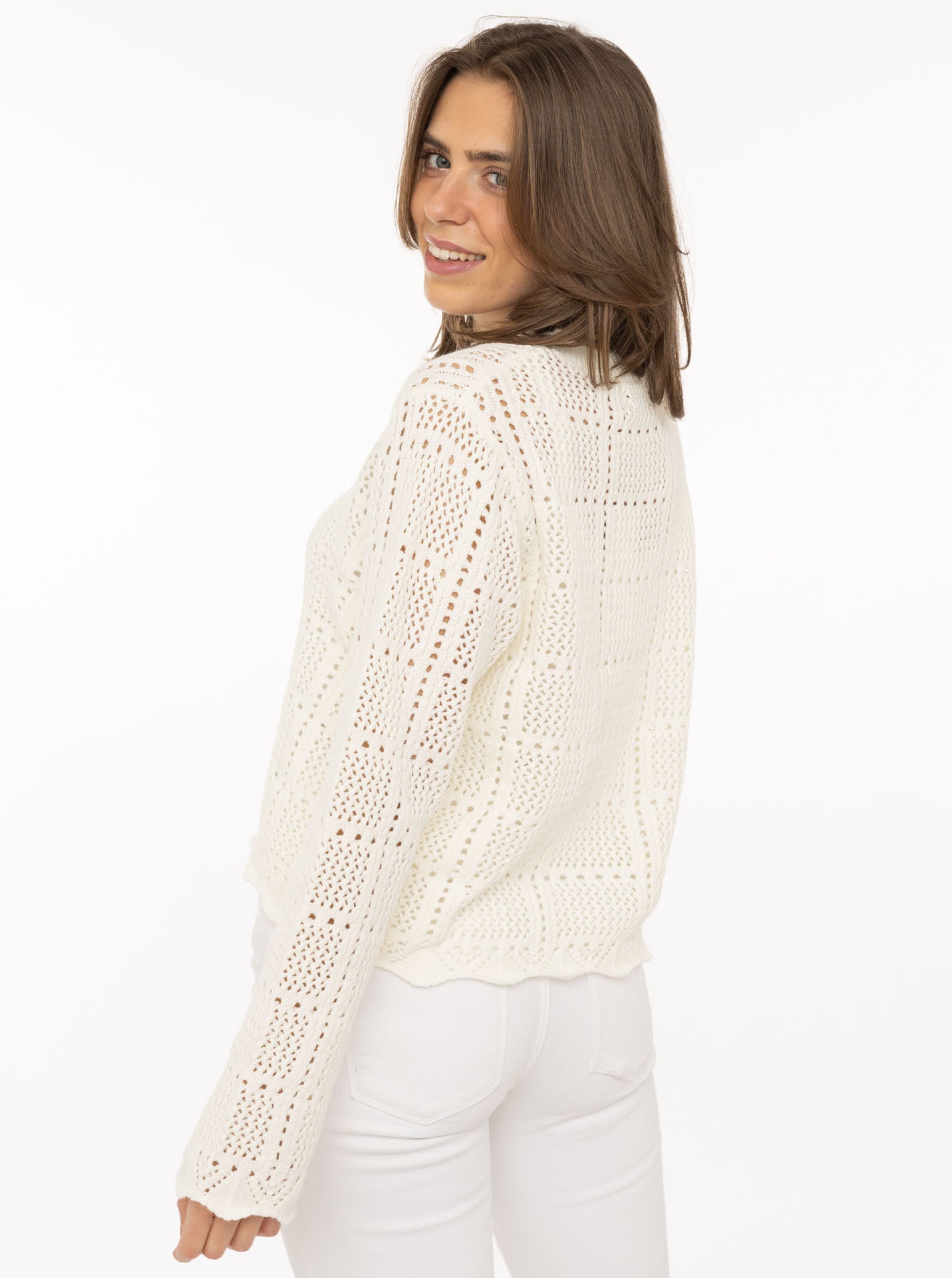 💕 Zwillingsherz Pullover mit Lochstrick Weiß