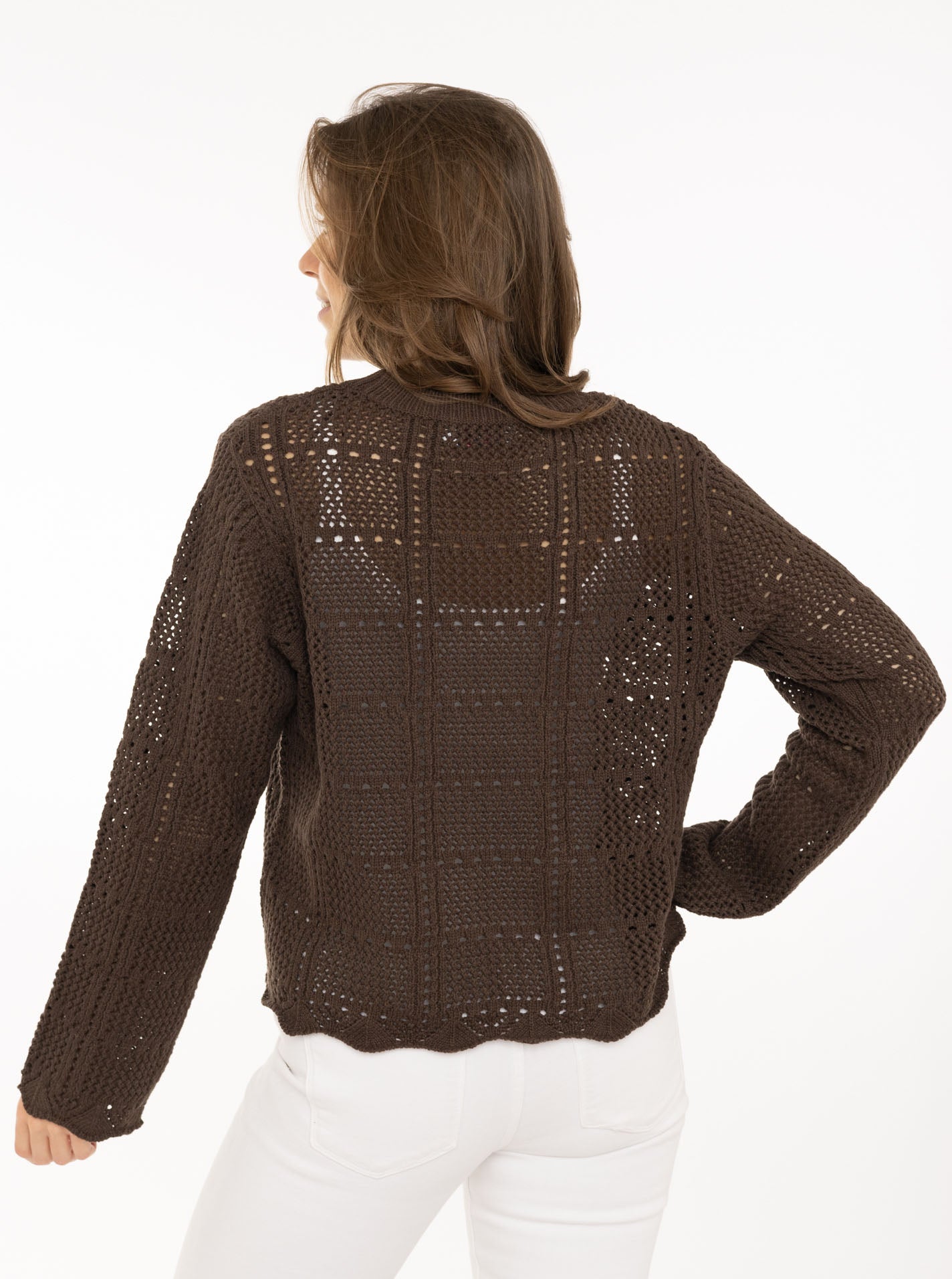 💕 Zwillingsherz Pullover mit Lochstrick Braun