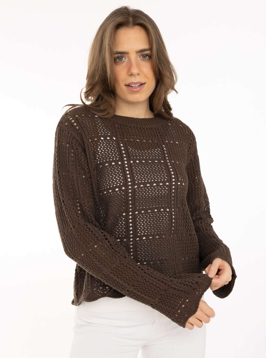 💕 Zwillingsherz Pullover mit Lochstrick Braun