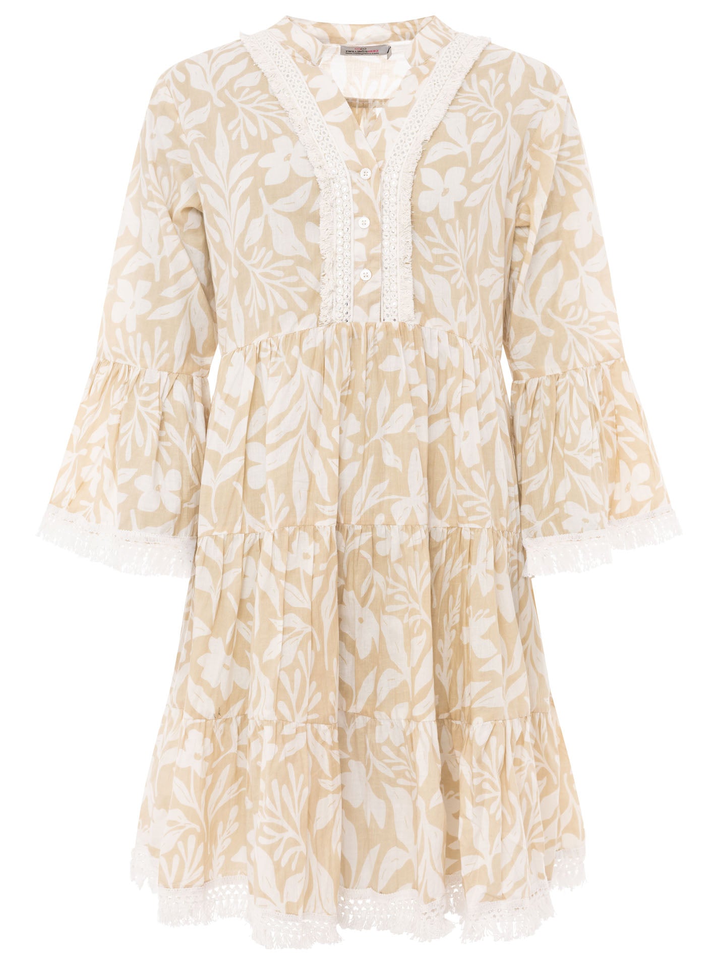 💕 Zwillingsherz Kleid "Jungle Plants" Hellbeige
