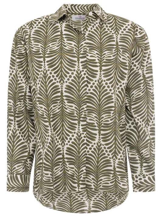 💕 Zwillingsherz Bluse Oversize "Palms & Beach" Khaki