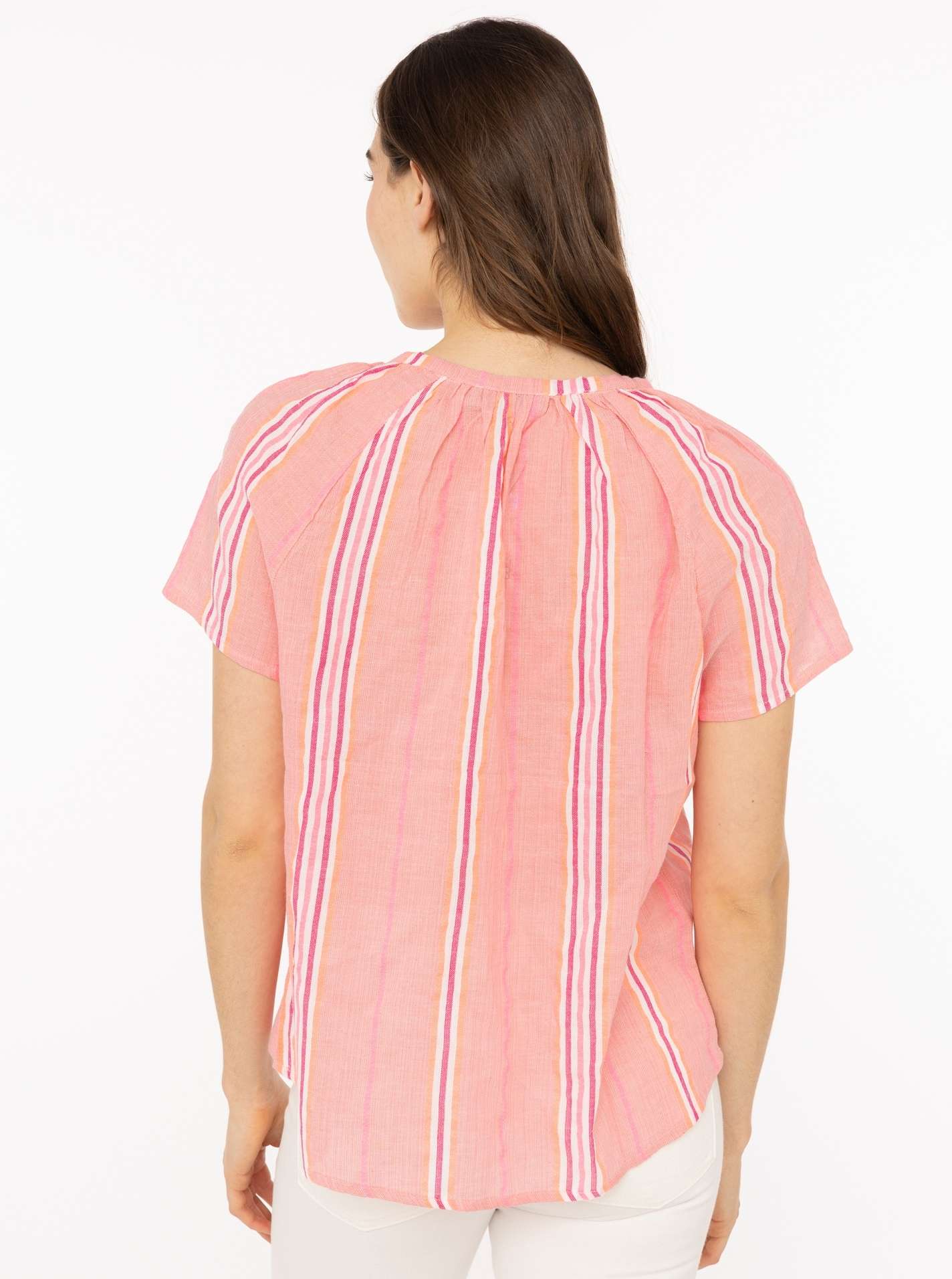 💕 Zwillingsherz Bluse Kurzarm "Summer Stripes" Neonkoralle