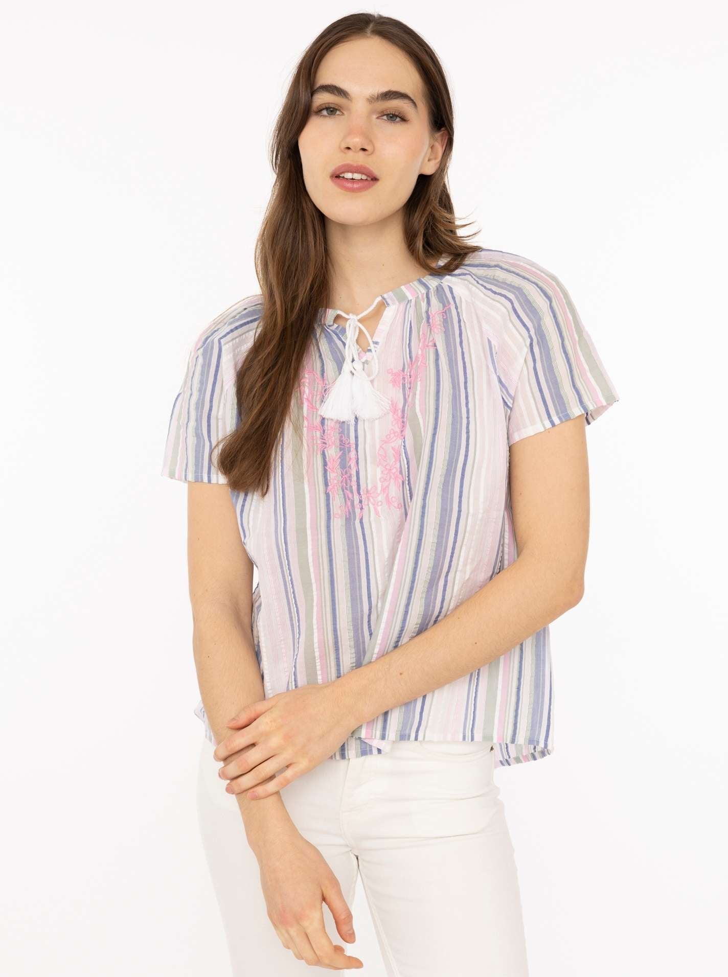 💕 Zwillingsherz Bluse Kurzarm "Summer Stripes" Weiß