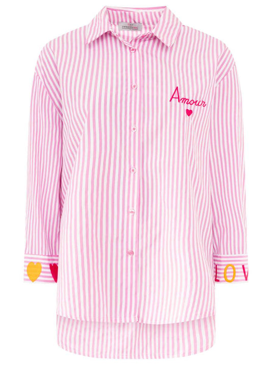 💕 Zwillingsherz Bluse Oversize "Streifen & Amore" Pink