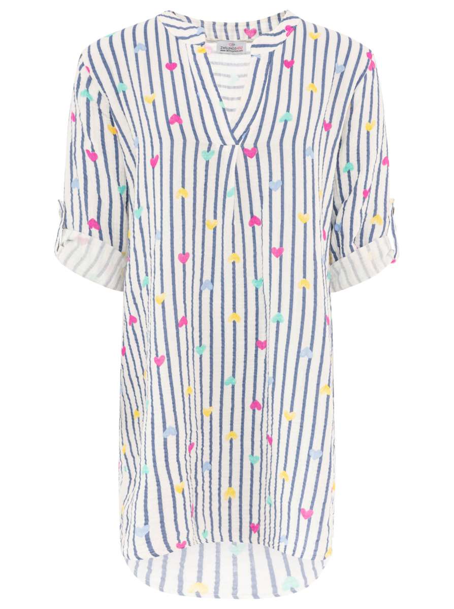 💕 Zwillingsherz Tunika "Stripes & Hearts" Jeansblau