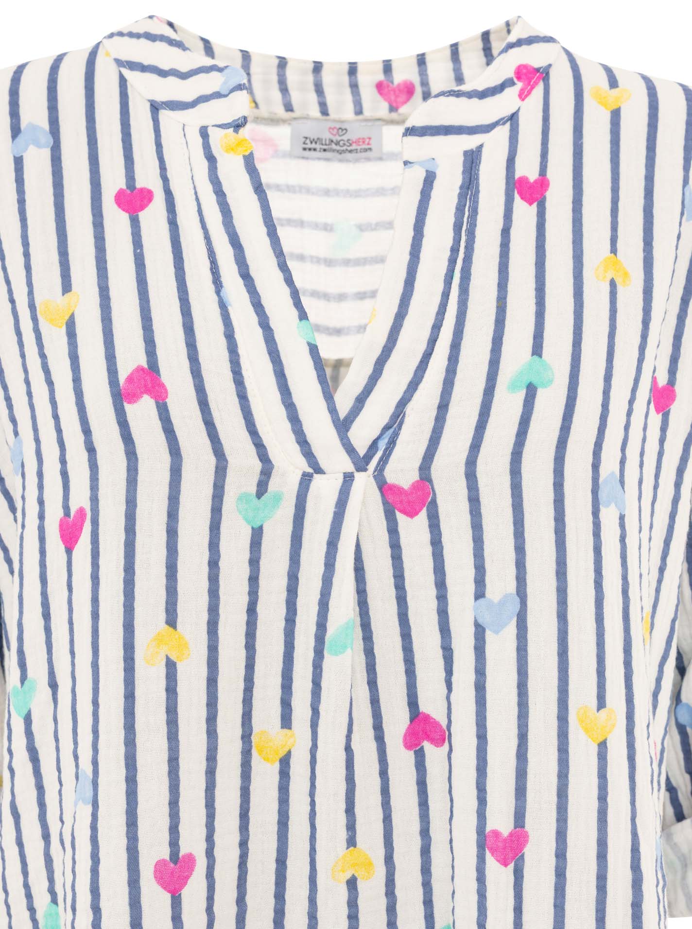💕 Zwillingsherz Tunika "Stripes & Hearts" Jeansblau
