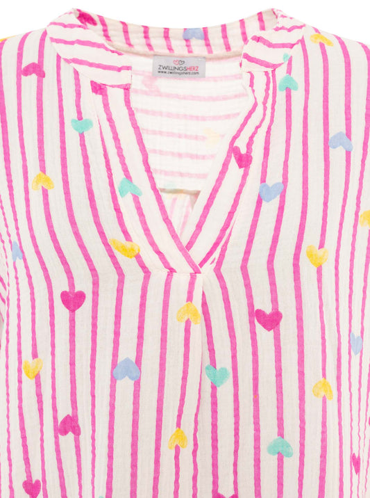 💕 Zwillingsherz Tunika "Stripes & Hearts" Pink