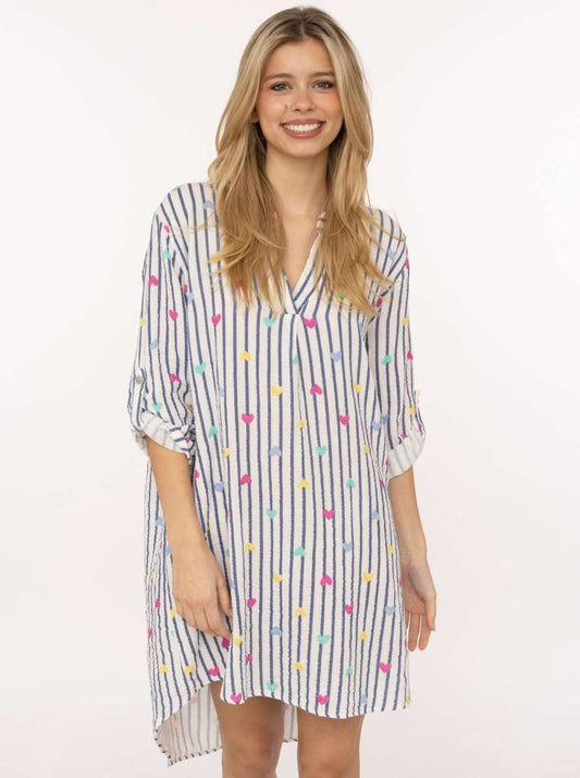 💕 Zwillingsherz Tunika "Stripes & Hearts" Jeansblau