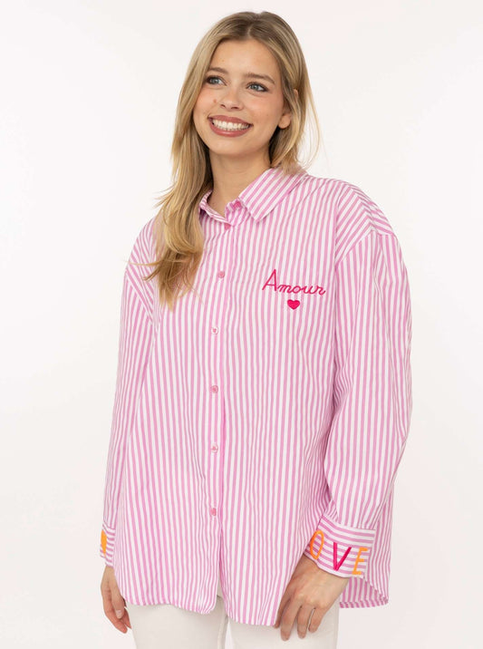 💕 Zwillingsherz Bluse Oversize "Streifen & Amore" Pink