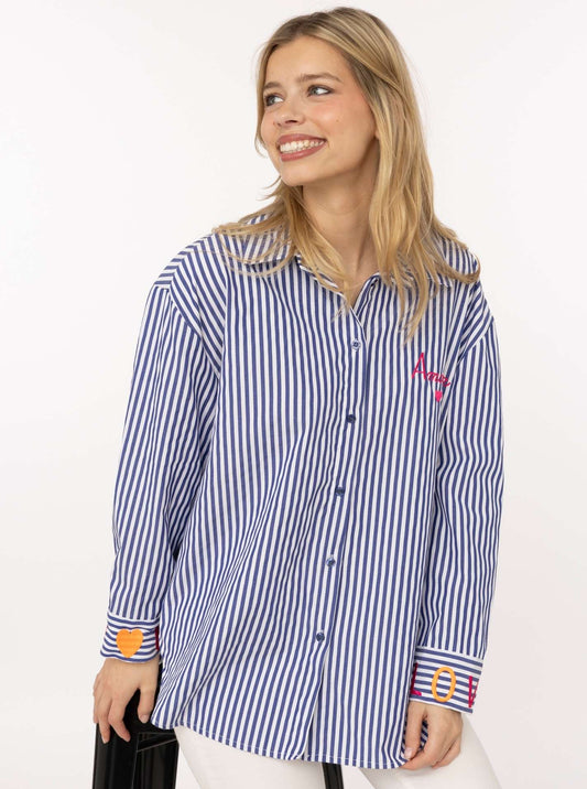 💕 Zwillingsherz Bluse Oversize "Streifen & Amore" Navy