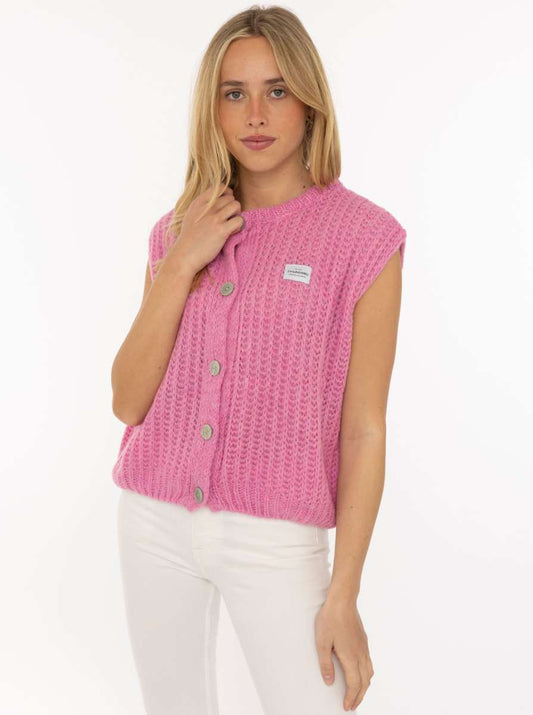 💕 Zwillingsherz Grobstrick Weste "Colors" Pink