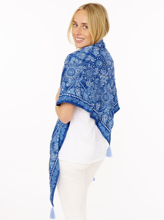 💕 Zwillingsherz Dreieckstuch "Blue Paisley" Organic Bamboo Marine