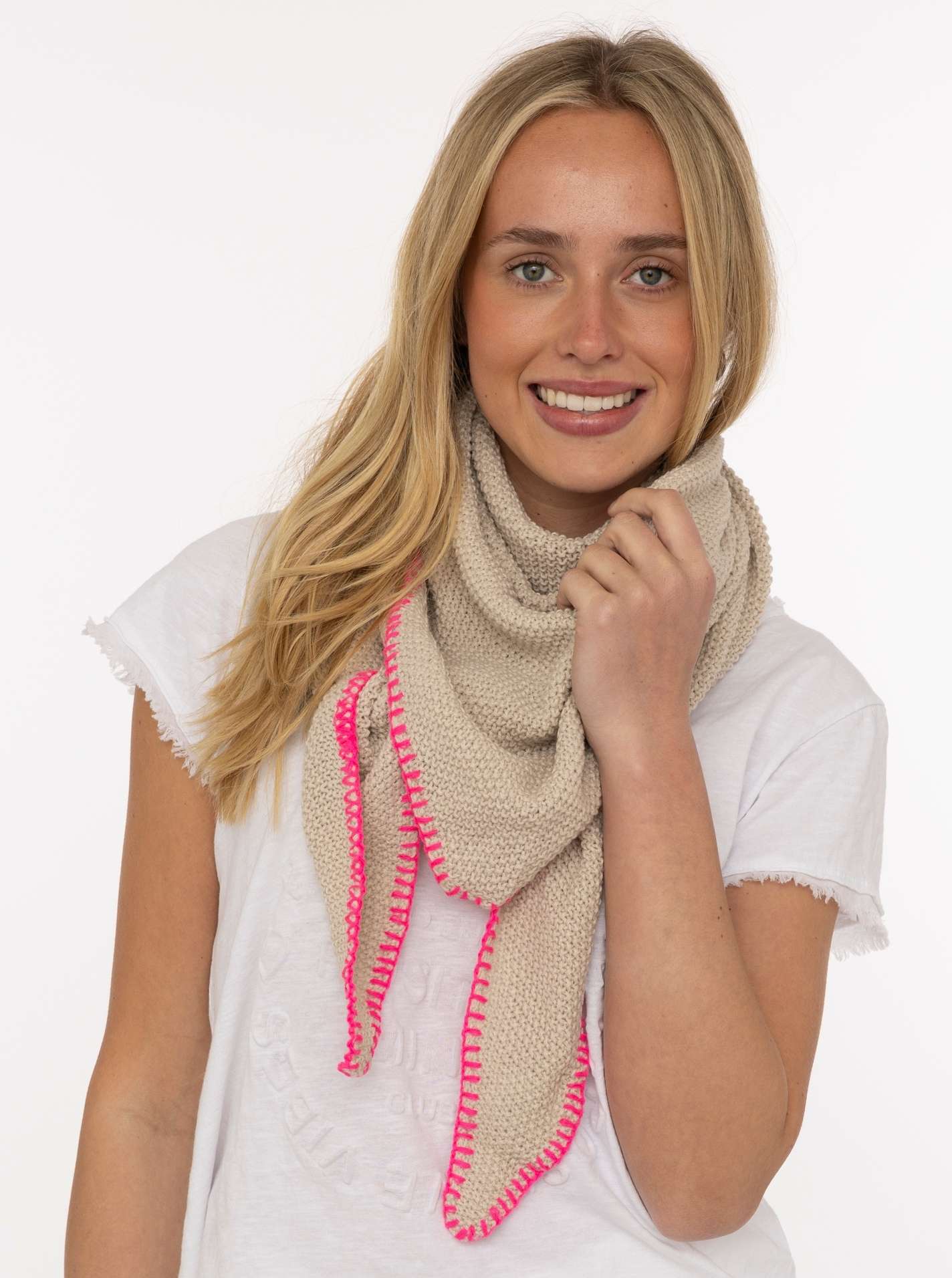 💕 Zwillingsherz Dreieckstuch "Uni Fringe" Beige