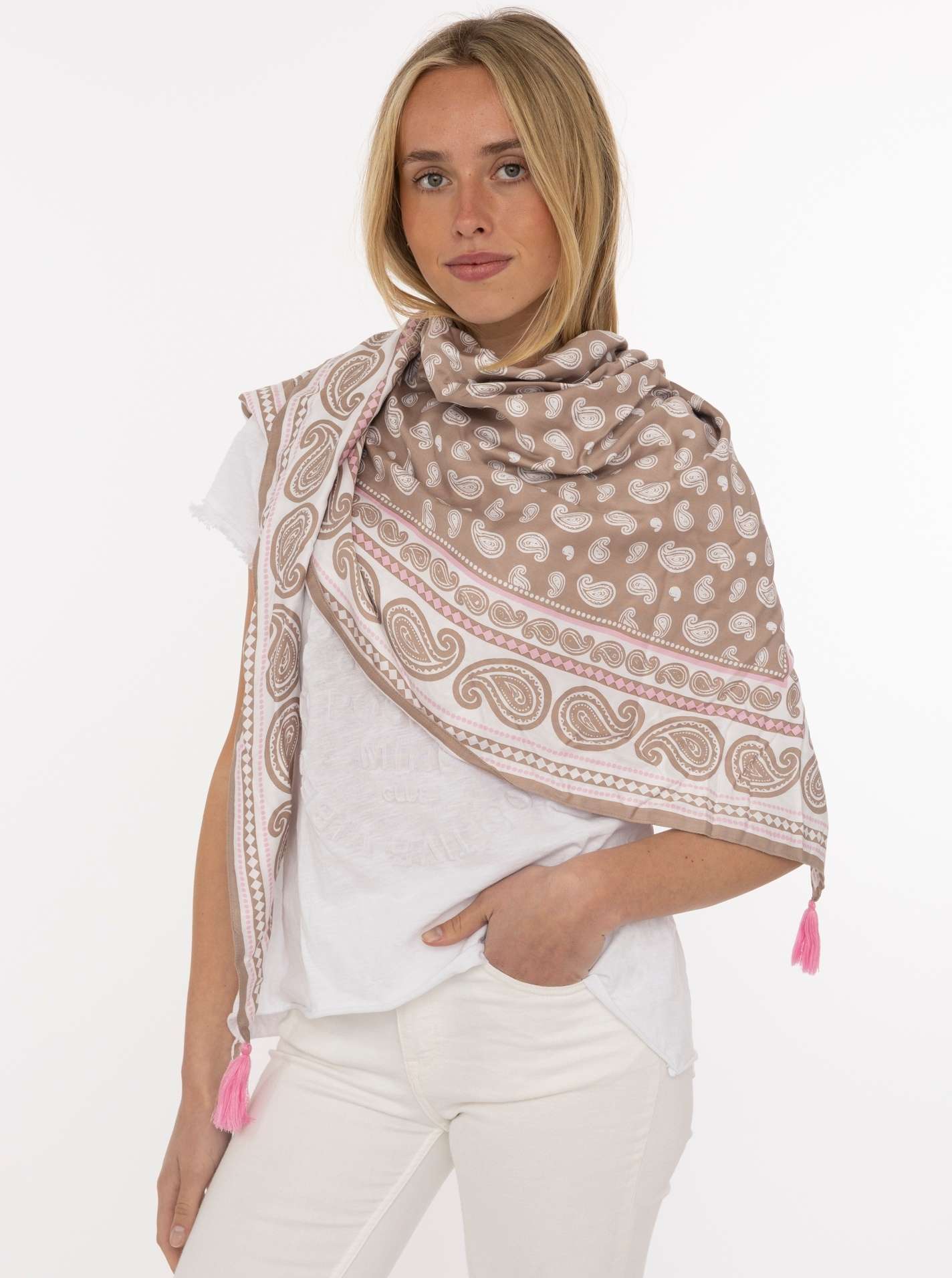 💕 Zwillingsherz Dreieckstuch "Geometric Paisley" Organic Bamboo Beige