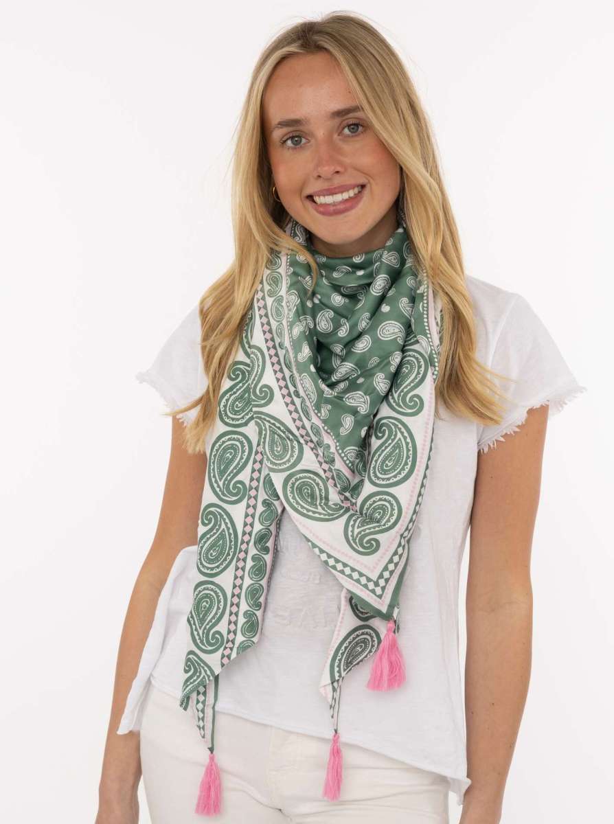 💕 Zwillingsherz Dreieckstuch "Geometric Paisley" Organic Bamboo Grün