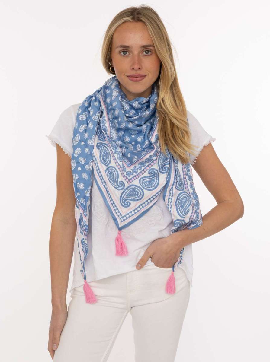 💕 Zwillingsherz Dreieckstuch "Geometric Paisley" Organic Bamboo Blau