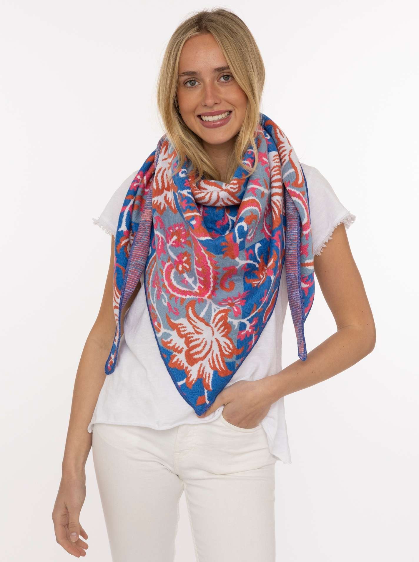 💕 Zwillingsherz Dreieckstuch "Blumen Paisley" Blau