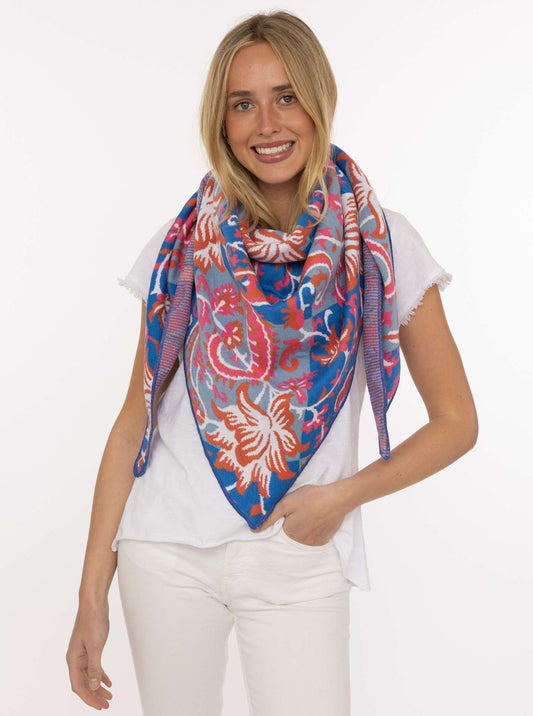 💕 Zwillingsherz Dreieckstuch "Blumen Paisley" Blau