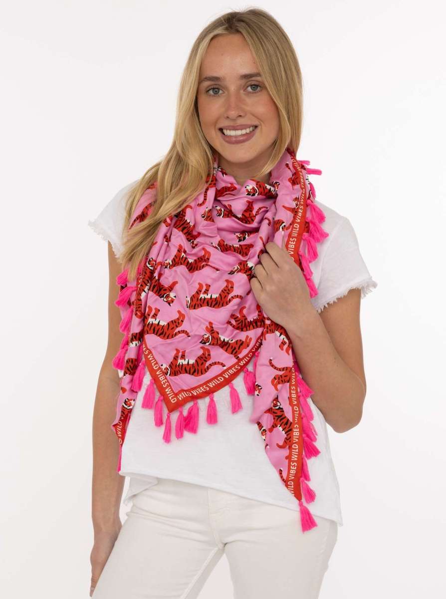 💕 Zwillingsherz Dreieckstuch "Wild Vibes" Organic Bamboo Pink