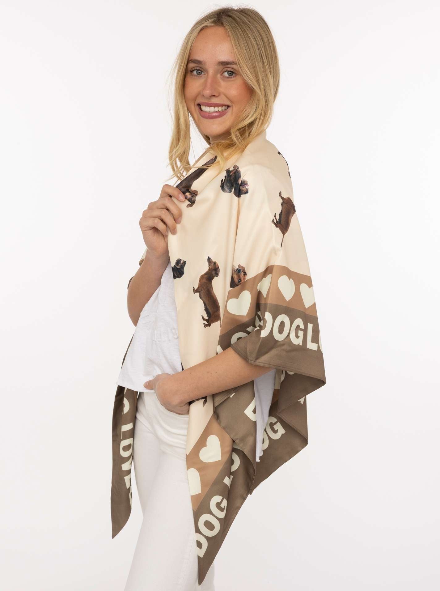 💕 Zwillingsherz Dreieckstuch "Dog Love" Beige