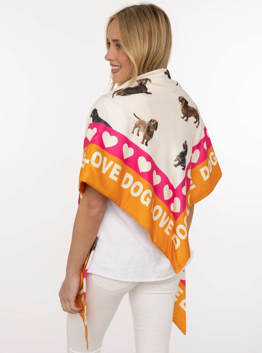 💕 Zwillingsherz Dreieckstuch "Dog Love" Orange