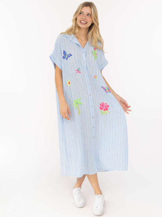💕 Zwillingsherz XXL Tunika Leinen Mix "Summer & Sun" Blau