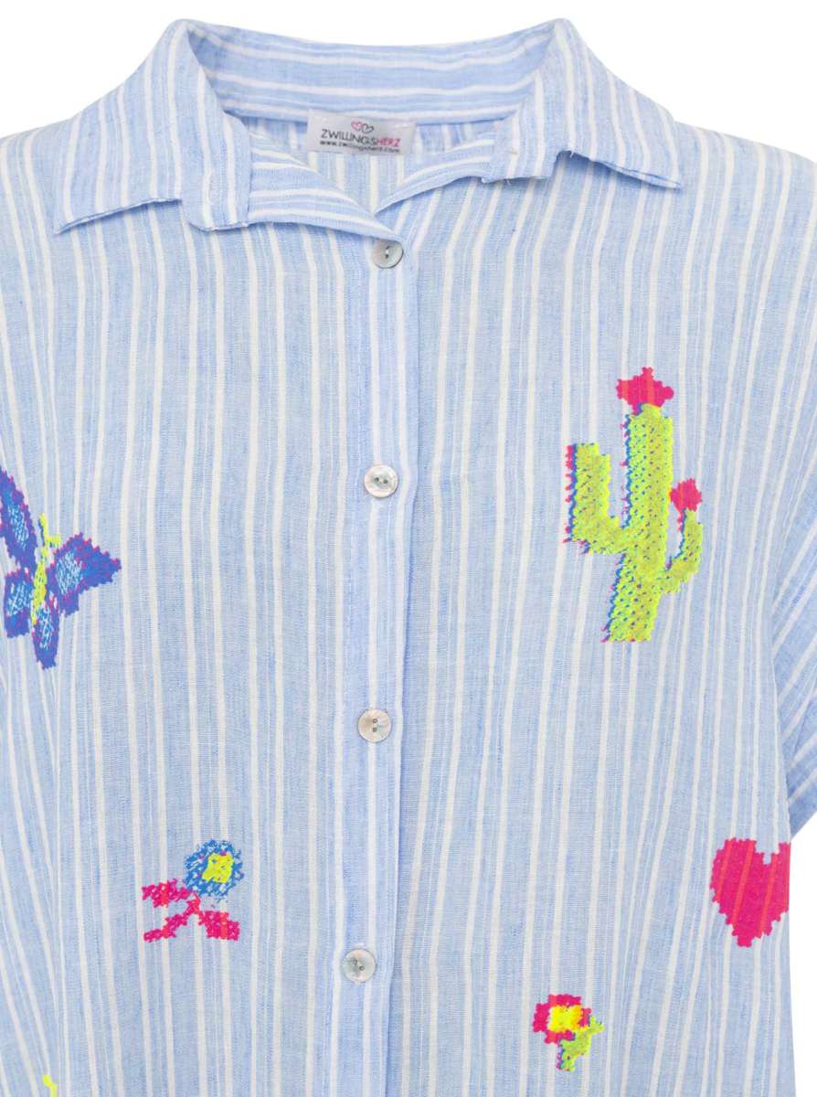 💕 Zwillingsherz XXL Tunika Leinen Mix "Summer & Sun" Blau