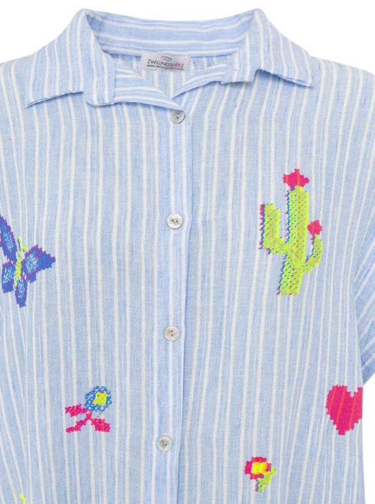 💕 Zwillingsherz XXL Tunika Leinen Mix "Summer & Sun" Blau