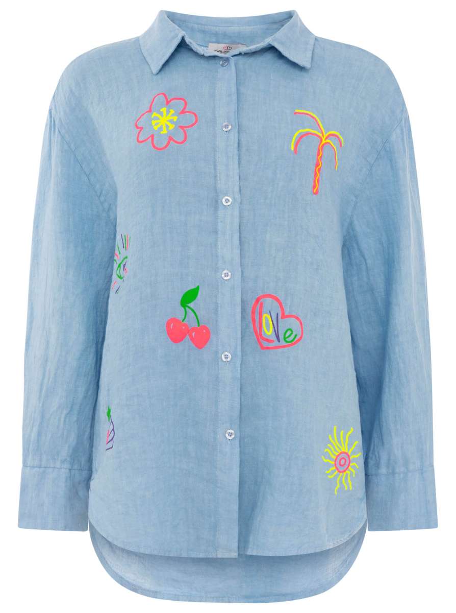 💕 Zwillingsherz 100 % Leinen Bluse "Neon" Hellblau