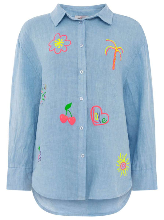 💕 Zwillingsherz 100 % Leinen Bluse "Neon" Hellblau