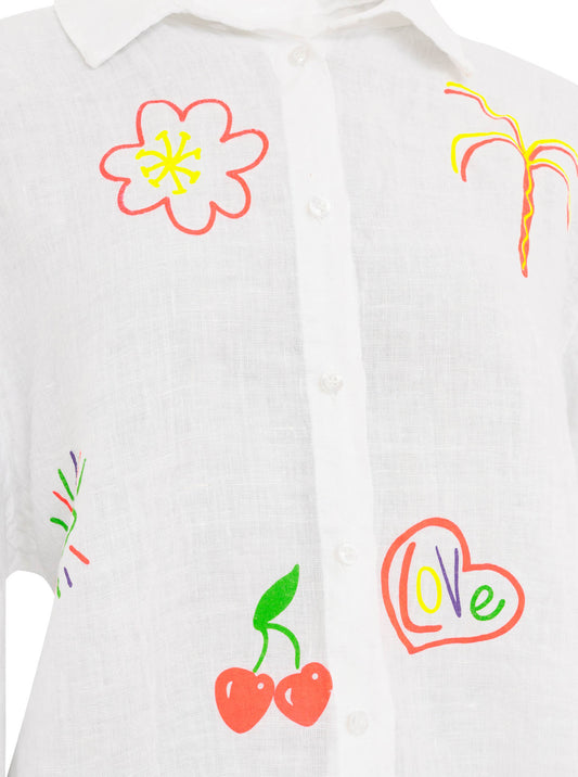 💕 Zwillingsherz 100 % Leinen Bluse "Neon" Weiß