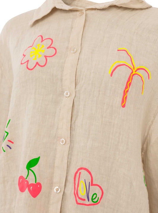 💕 Zwillingsherz 100 % Leinen Bluse "Neon" Beige