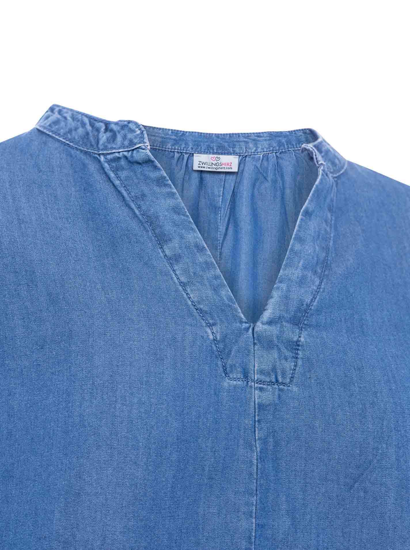 💕 Zwillingsherz Bluse mit 3/4 Arm aus Lyocell Mittellblau