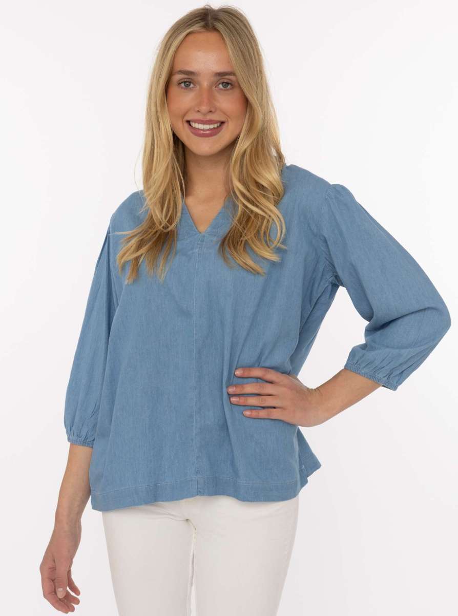💕 Zwillingsherz Bluse mit 3/4 Arm aus Lyocell Hellblau