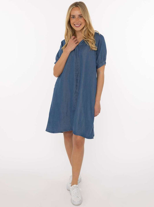 💕 Zwillingsherz Blusenkleid aus Lyocell Mittelblau