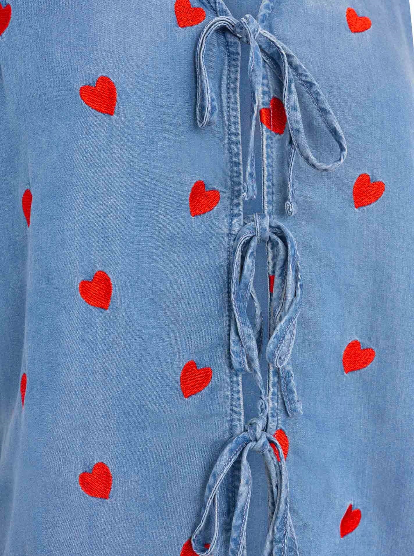 💕 Zwillingsherz Weste mit Stickerei aus Lyocell Mittellblau
