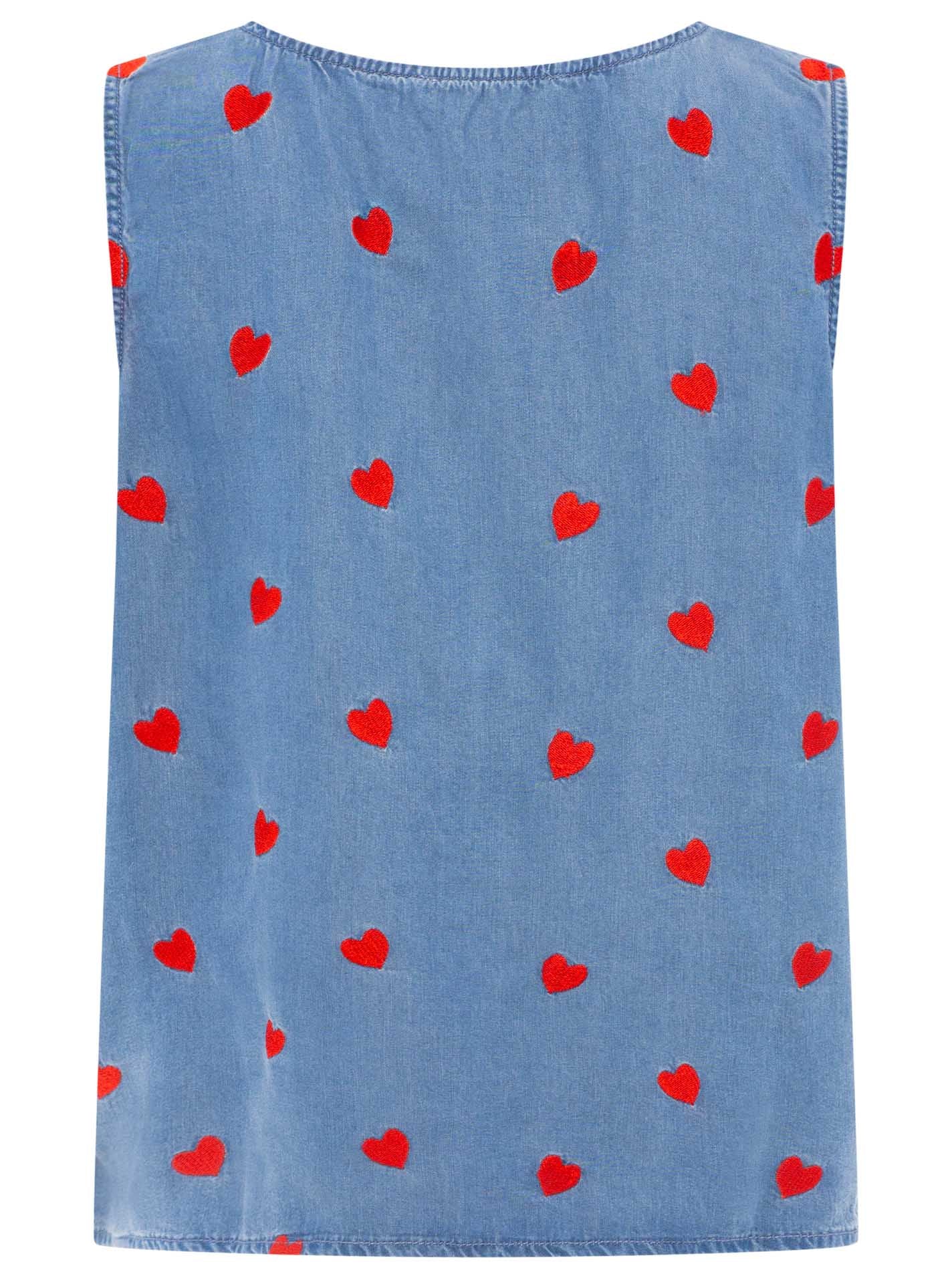 💕 Zwillingsherz Weste mit Stickerei aus Lyocell Mittellblau