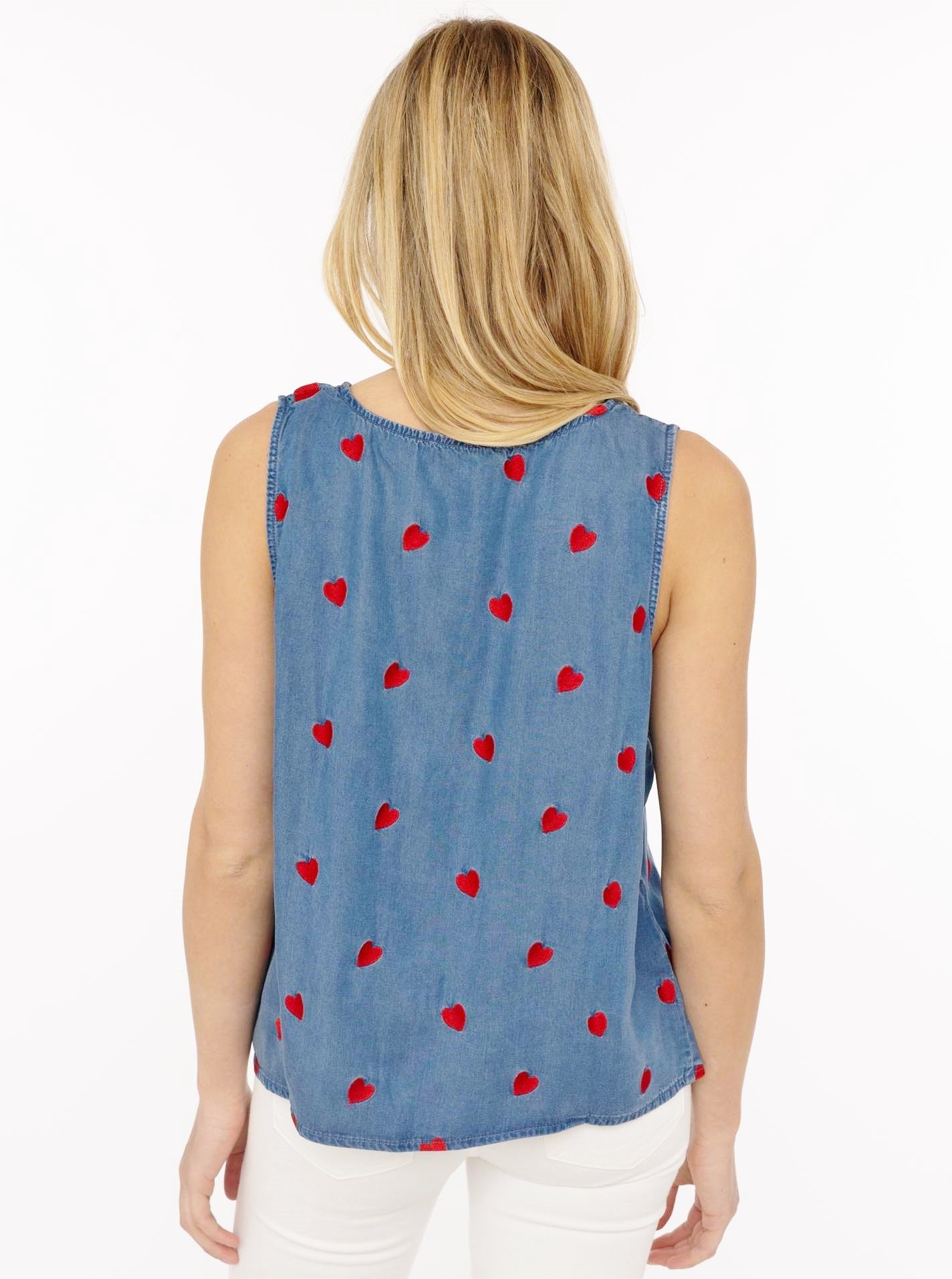 💕 Zwillingsherz Weste mit Stickerei aus Lyocell Mittellblau