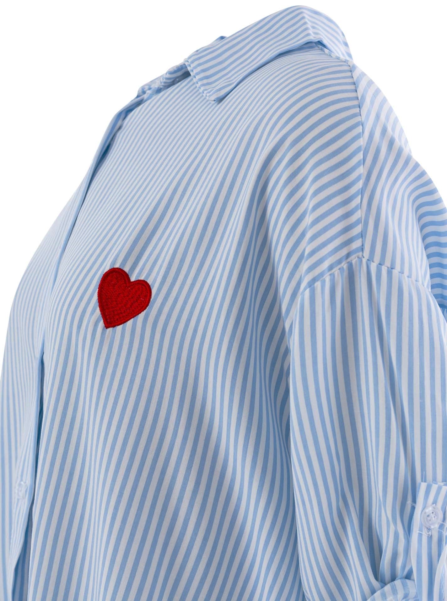 💕 Zwillingsherz Bluse "Streifen & Herz" Hellblau