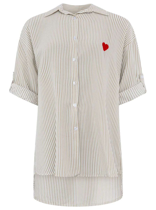 💕 Zwillingsherz Bluse "Streifen & Herz" Beige