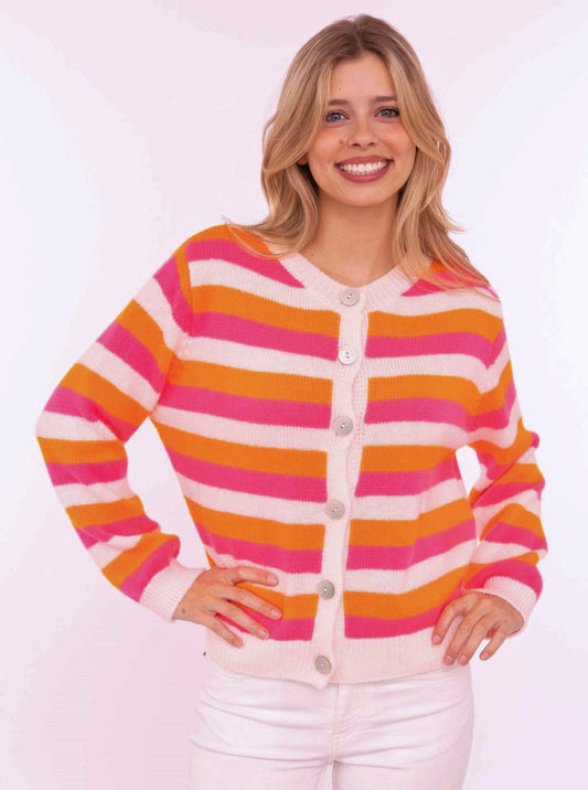 💕 Zwillingsherz Cardigan Wollmix "Bunte Streifen" Pink