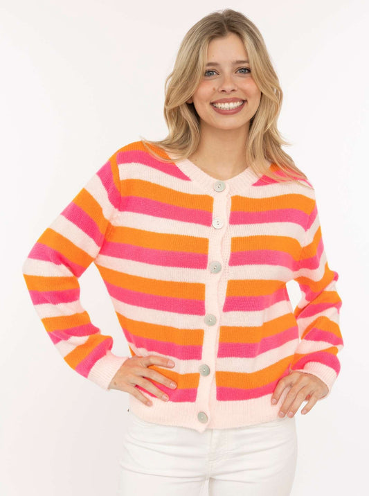 💕 Zwillingsherz Cardigan Wollmix "Bunte Streifen" Pink