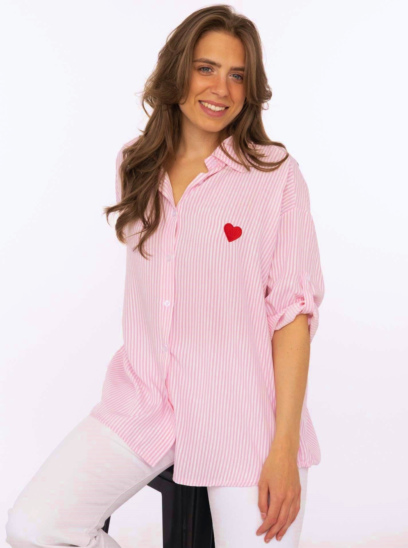 💕 Zwillingsherz Bluse "Streifen & Herz" Rosa