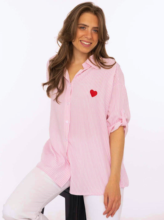 💕 Zwillingsherz Bluse "Streifen & Herz" Rosa