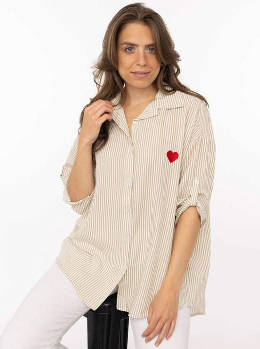 💕 Zwillingsherz Bluse "Streifen & Herz" Beige