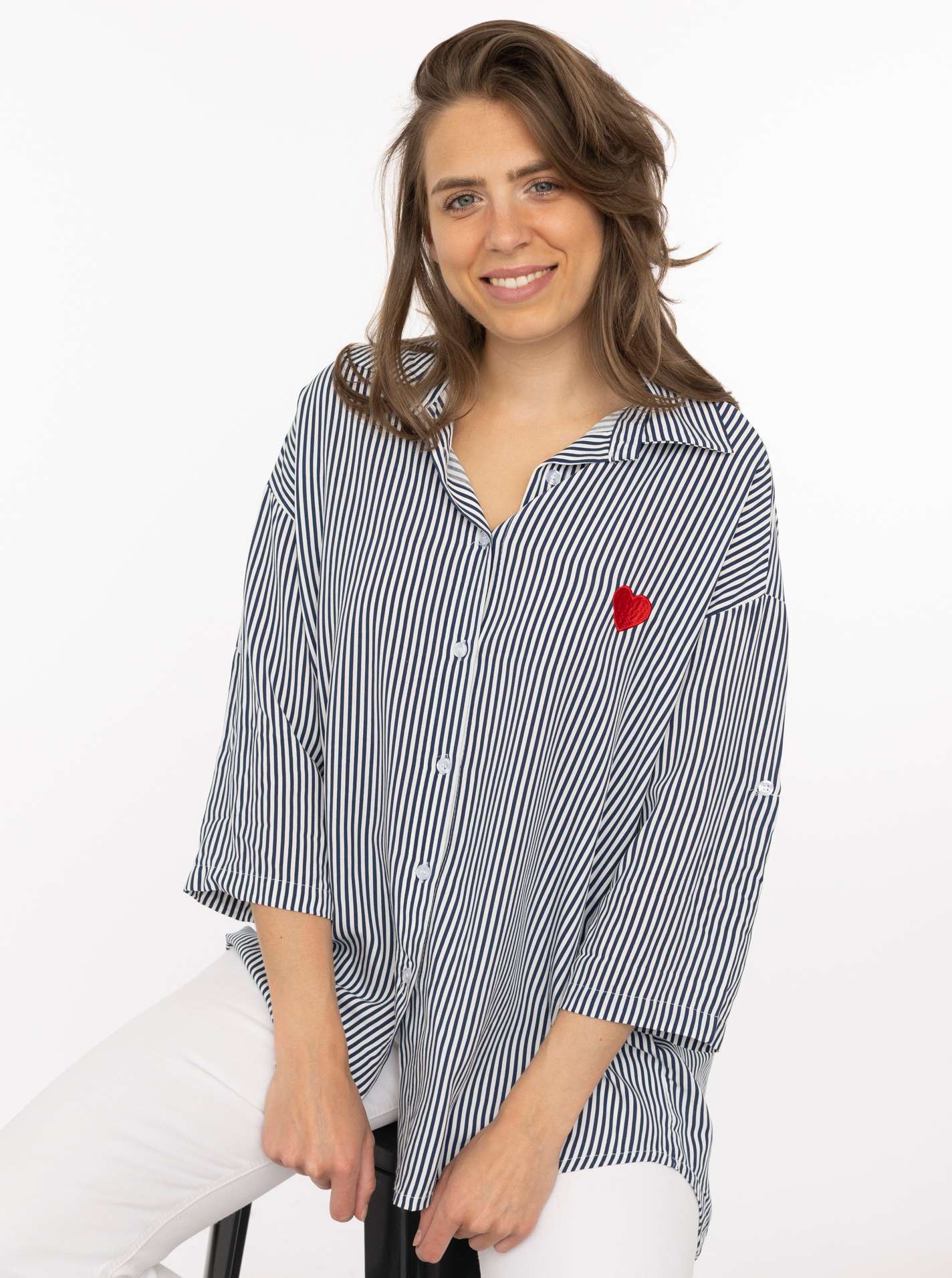 💕 Zwillingsherz Bluse "Streifen & Herz" Blau