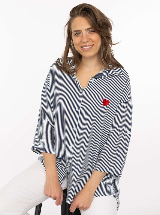 💕 Zwillingsherz Bluse "Streifen & Herz" Blau