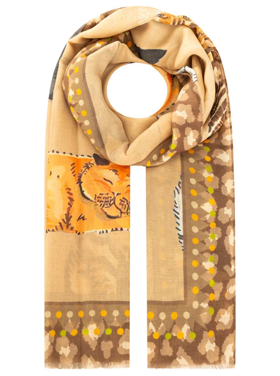 💕 Zwillingsherz Tuch Viskose Mix "Cats" Beige